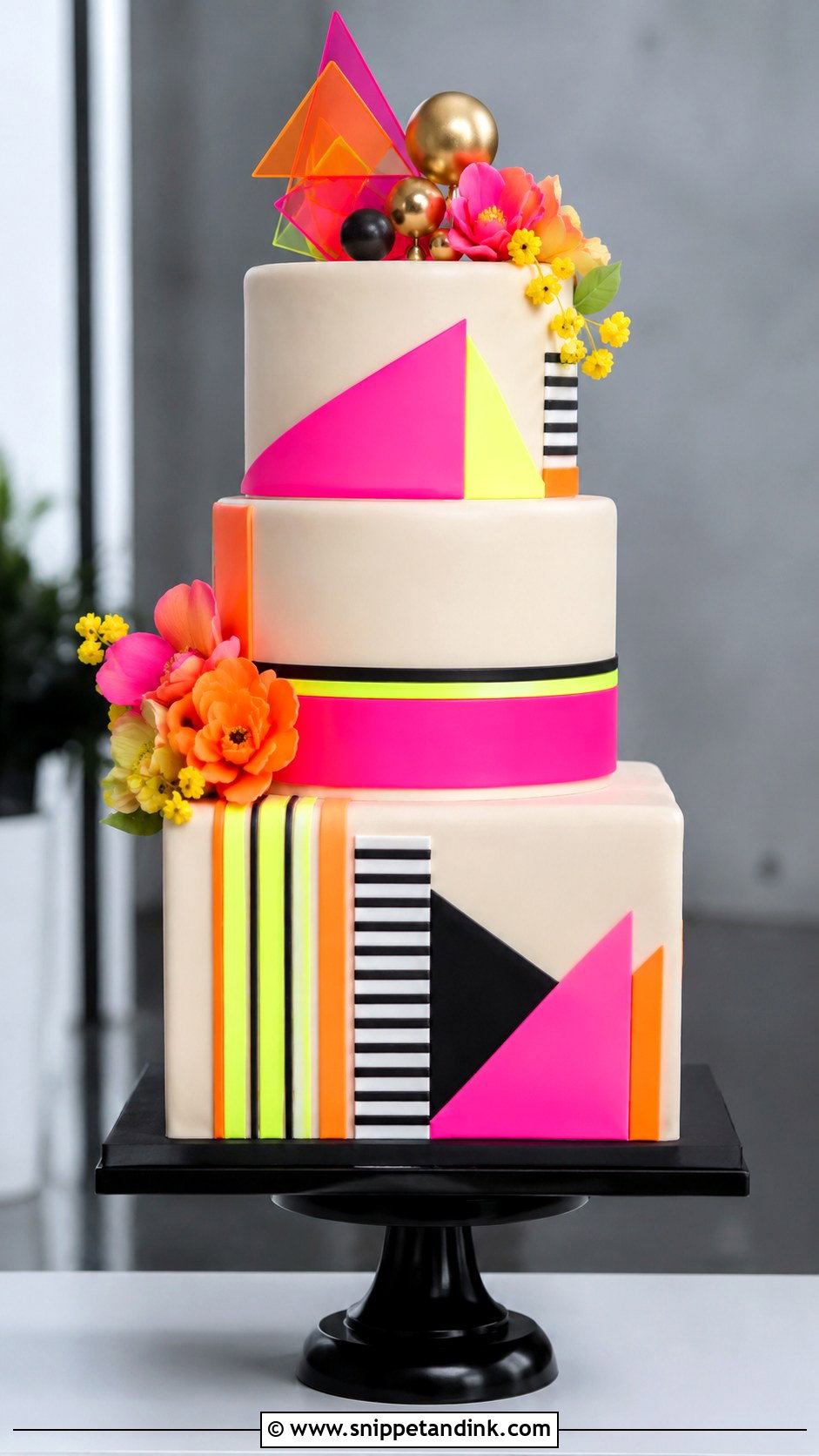 Neon Geometric Wedding Cake - Snippet and Ink - 35 Neon Wedding Cake Ideas