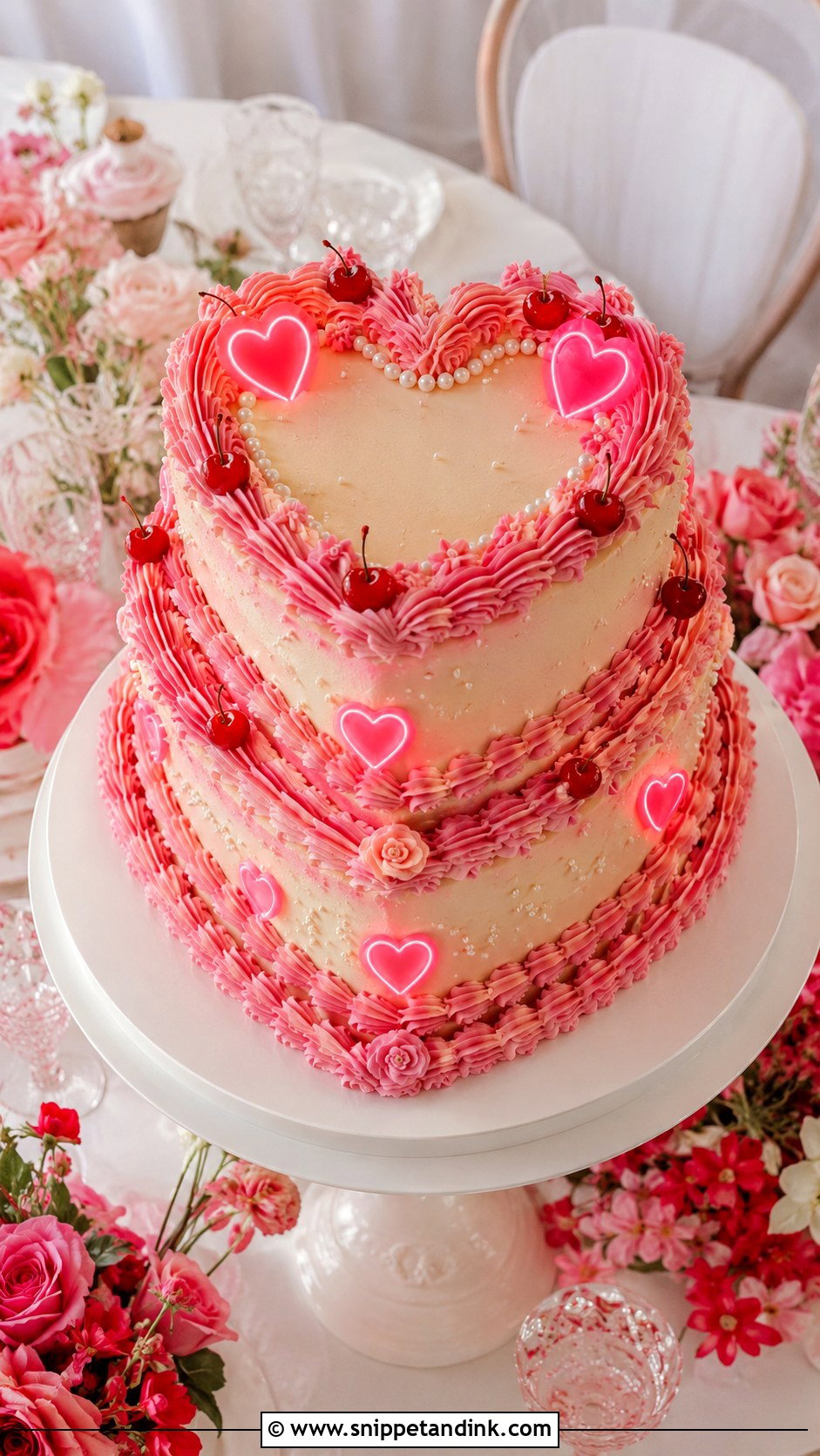 Neon Heart Wedding Cake - Snippet and Ink - 35 Neon Wedding Cake Ideas