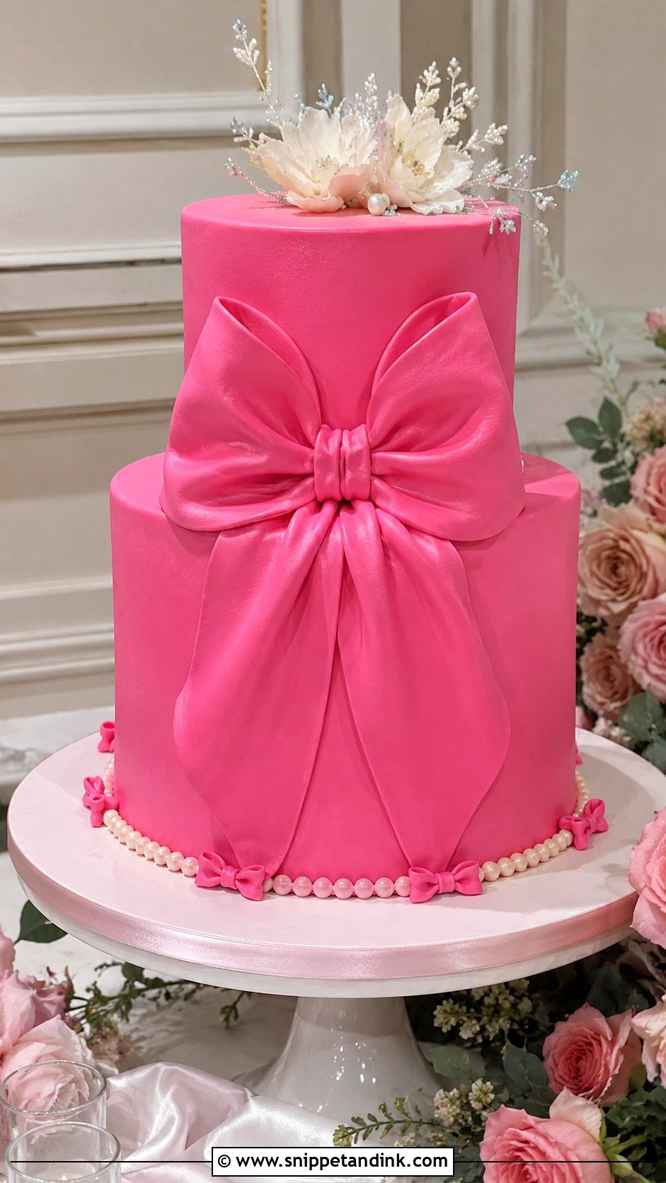 Neon Pink Bow Wedding Cake - Snippet and Ink - 20 Neon Pink Cake Ideas for Wedding