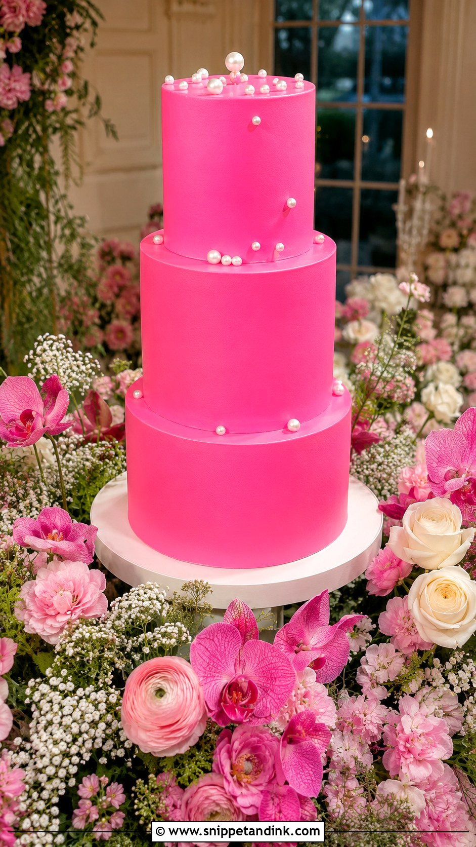 Neon Pink Cake Meadow Wedding Cake - Snippet and Ink - 20 Neon Pink Cake Ideas for Wedding