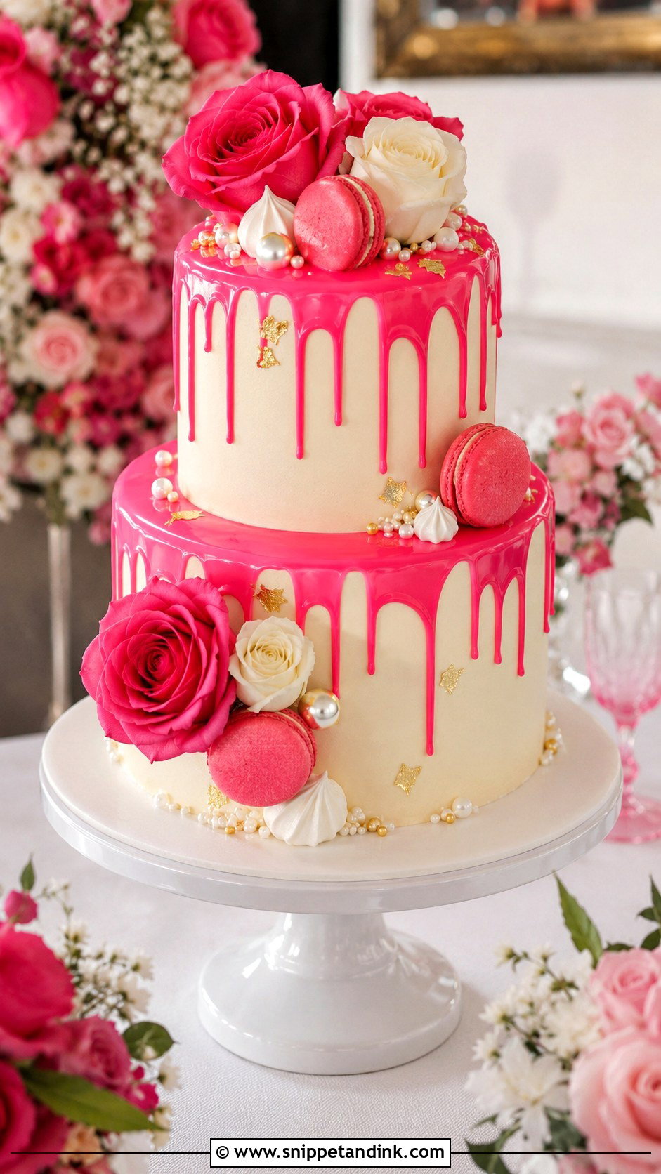 Neon Pink Drip Wedding Cake - Snippet and Ink - 20 Neon Pink Cake Ideas for Wedding