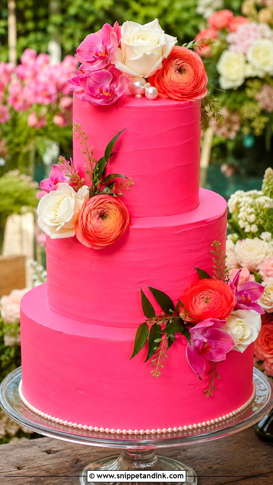 Neon Pink Floral Wedding Cake - Snippet and Ink - 20 Neon Pink Cake Ideas for Wedding