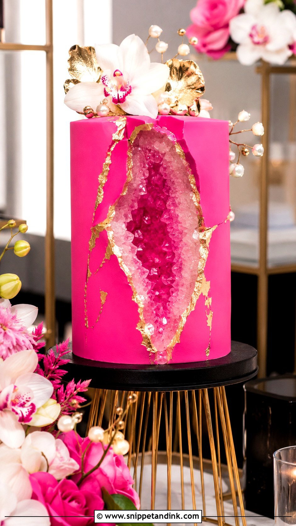 Neon Pink Geode Wedding Cake - Snippet and Ink - 20 Neon Pink Cake Ideas for Wedding