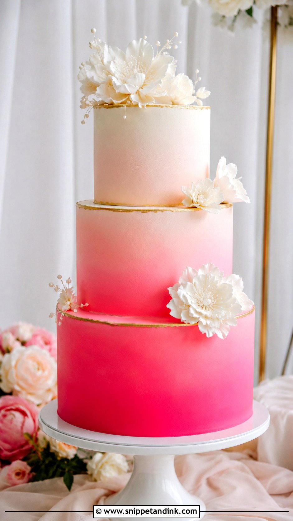 Neon Pink Ombre Wedding Cake - Snippet and Ink - 20 Neon Pink Cake Ideas for Wedding