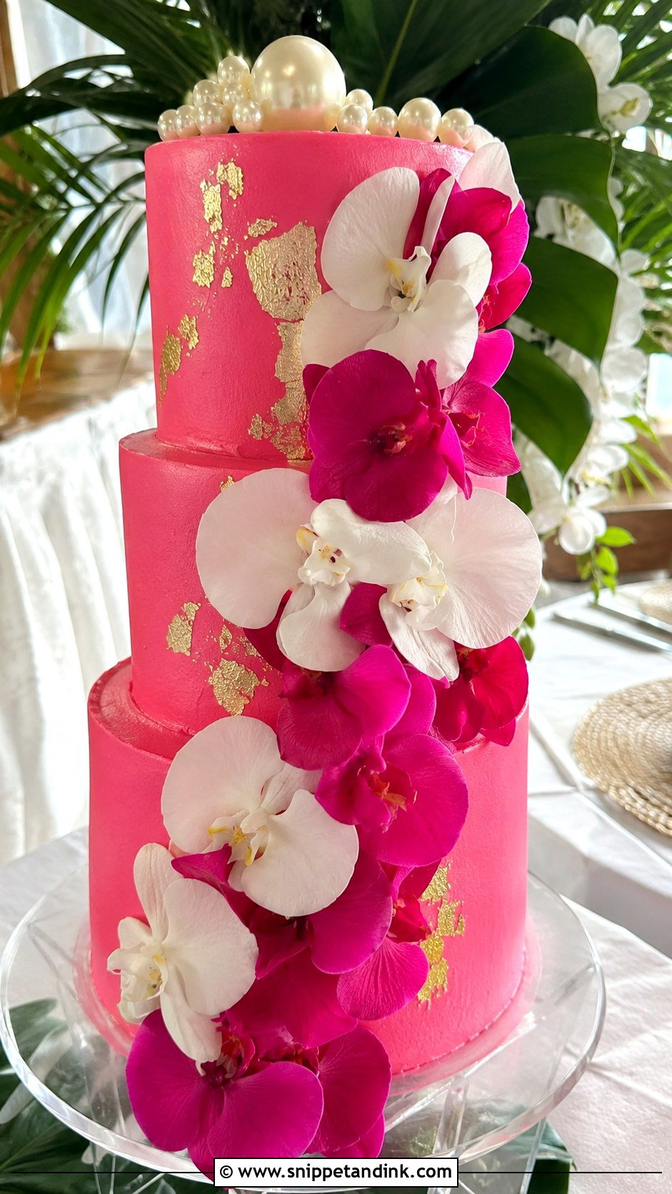 Neon Pink Orchid Wedding Cake - Snippet and Ink - 20 Neon Pink Cake Ideas for Wedding