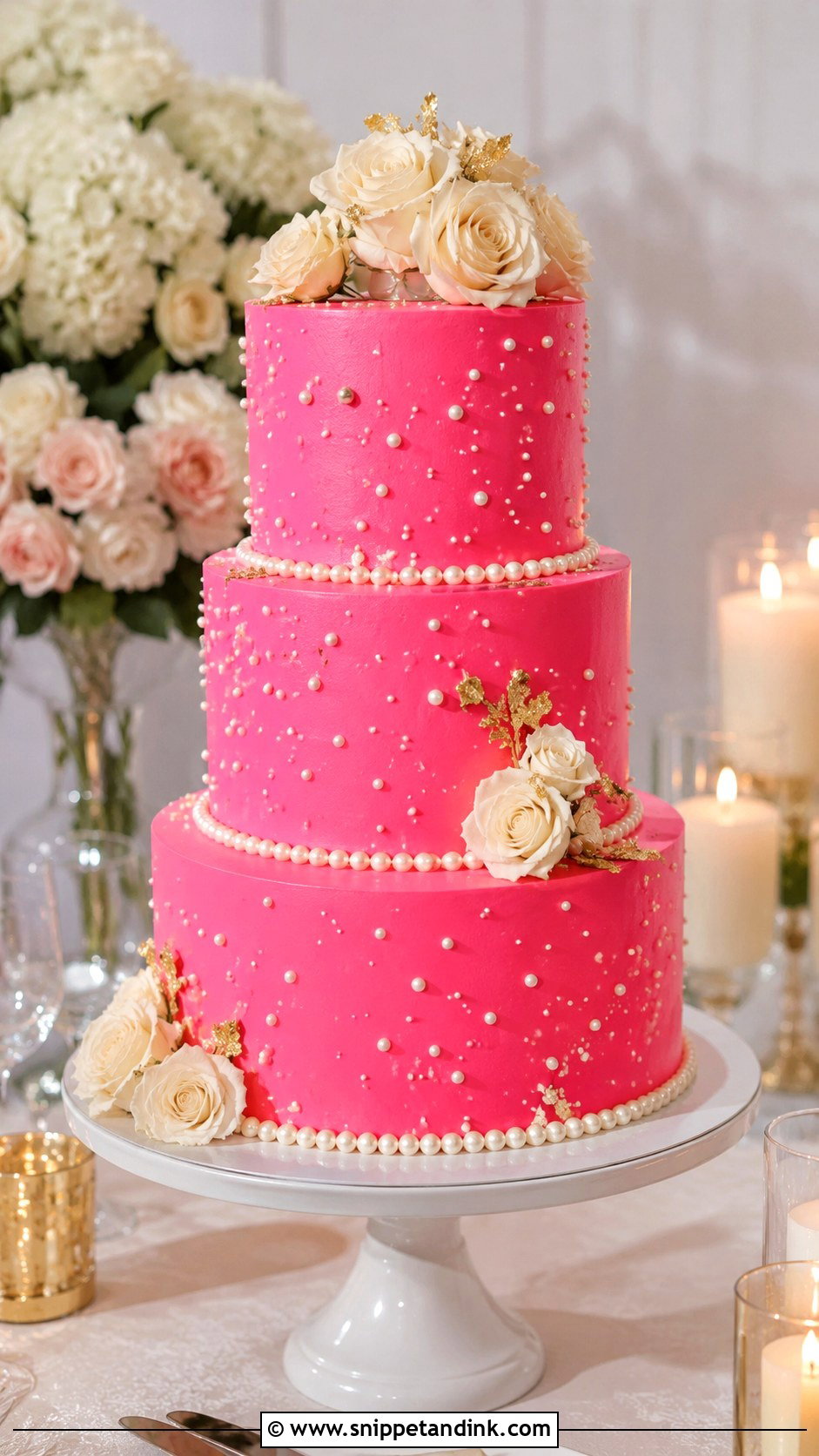 Neon Pink Pearl Wedding Cake - Snippet and Ink - 20 Neon Pink Cake Ideas for Wedding