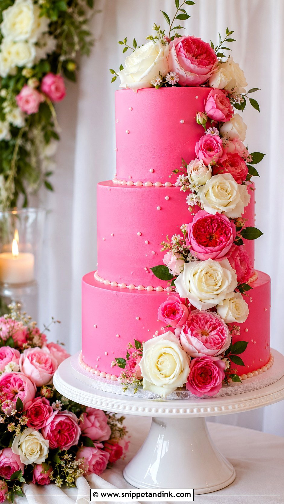 Neon Pink Rose Wedding Cake - Snippet and Ink - 20 Neon Pink Cake Ideas for Wedding