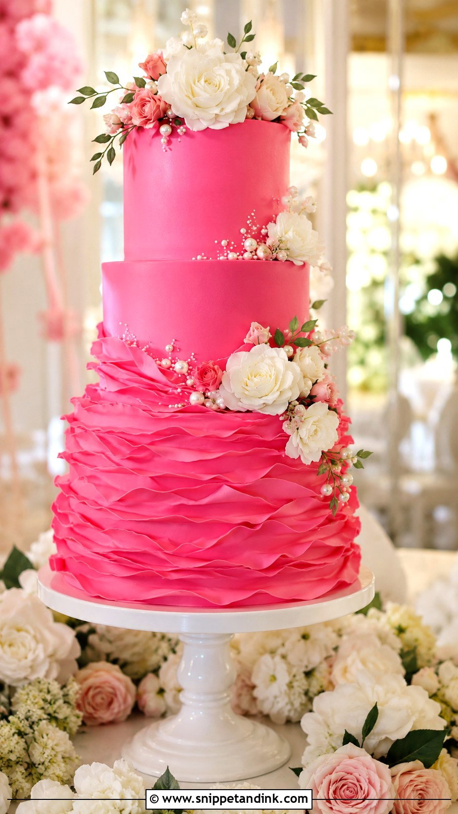 Neon Pink Ruffle Wedding Cake - Snippet and Ink - 20 Neon Pink Cake Ideas for Wedding