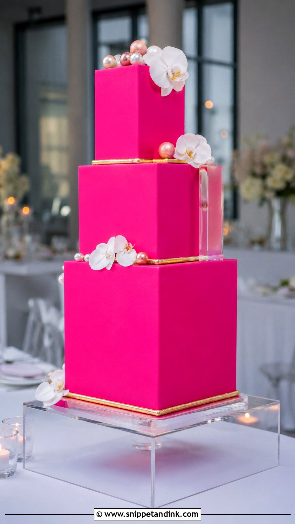 Neon Pink Square Wedding Cake - Snippet and Ink - 20 Neon Pink Cake Ideas for Wedding