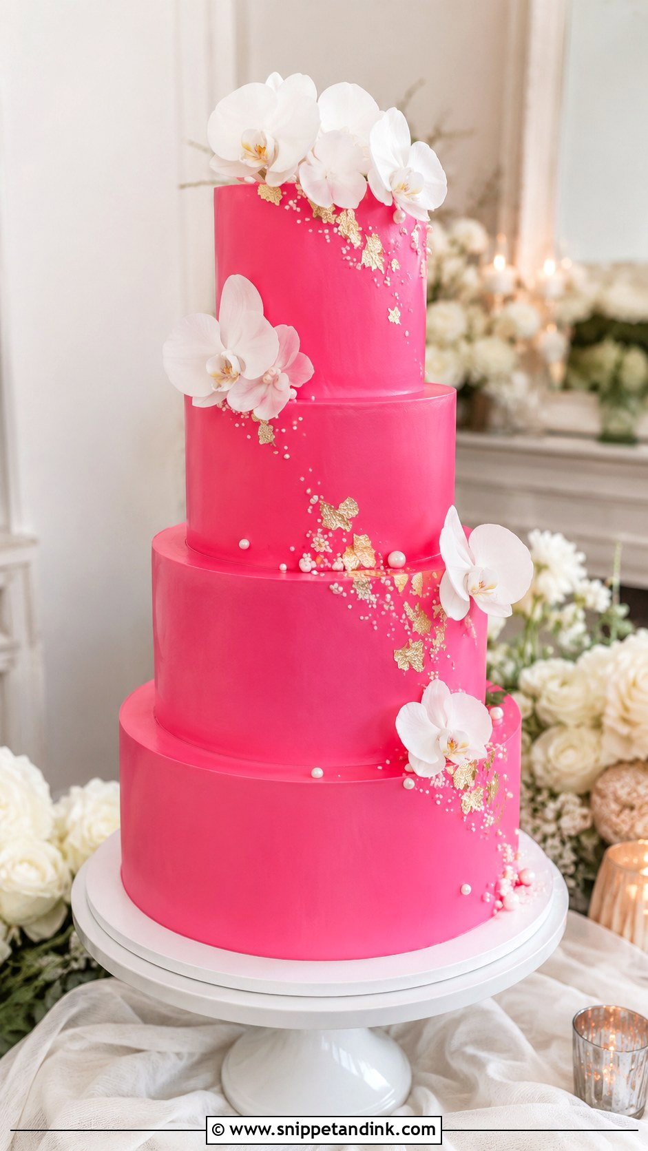 Neon Pink Tiered Wedding Cake - Snippet and Ink - 20 Neon Pink Cake Ideas for Wedding