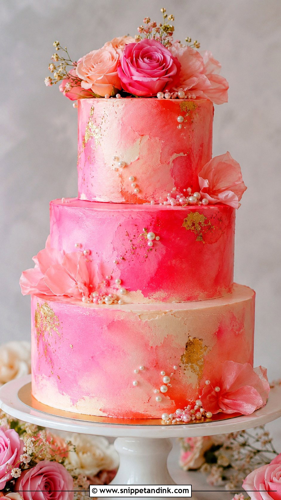 Neon Pink Watercolor Wedding Cake - Snippet and Ink - 20 Neon Pink Cake Ideas for Wedding