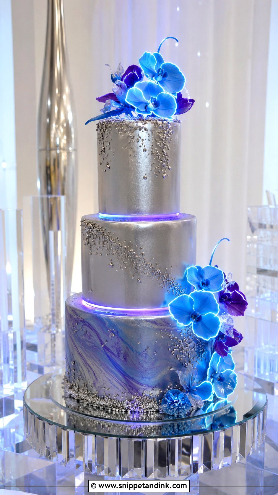 Neon Silver Wedding Cake - Snippet and Ink - 35 Neon Wedding Cake Ideas
