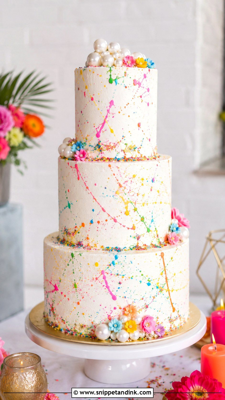 Neon Splatter Wedding Cake - Snippet and Ink - 35 Neon Wedding Cake Ideas