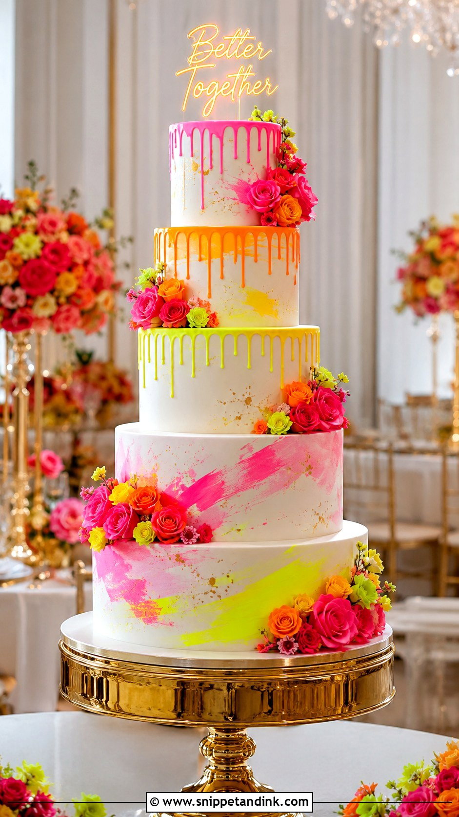Neon Tiered Wedding Cake - Snippet and Ink - 35 Neon Wedding Cake Ideas