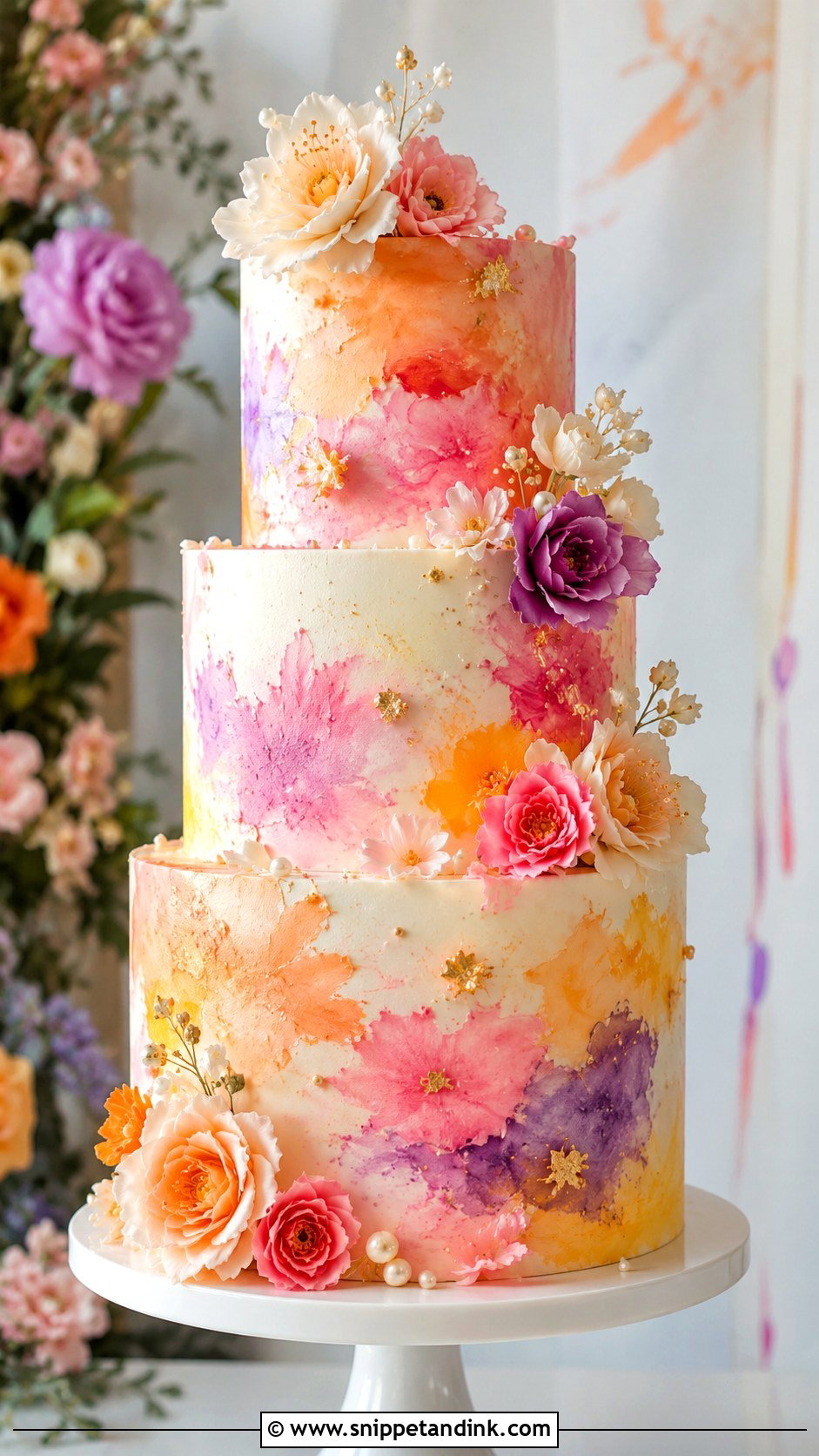 Neon Watercolor Wedding Cake - Snippet and Ink - 35 Neon Wedding Cake Ideas