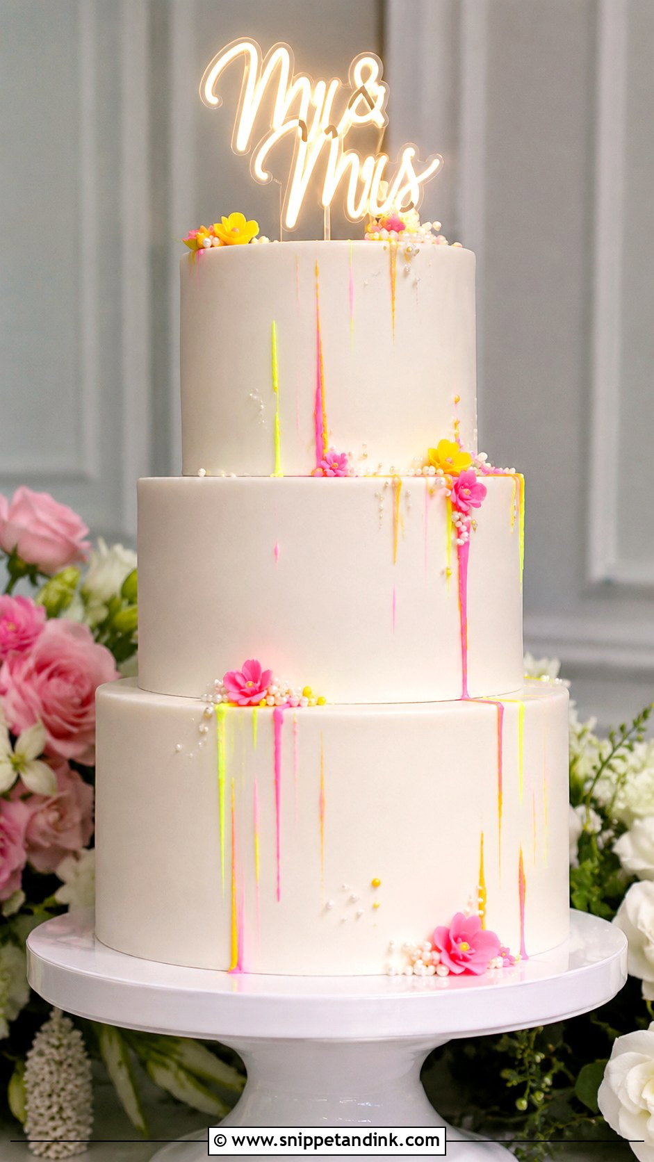 Neon White Wedding Cake - Snippet and Ink - 35 Neon Wedding Cake Ideas