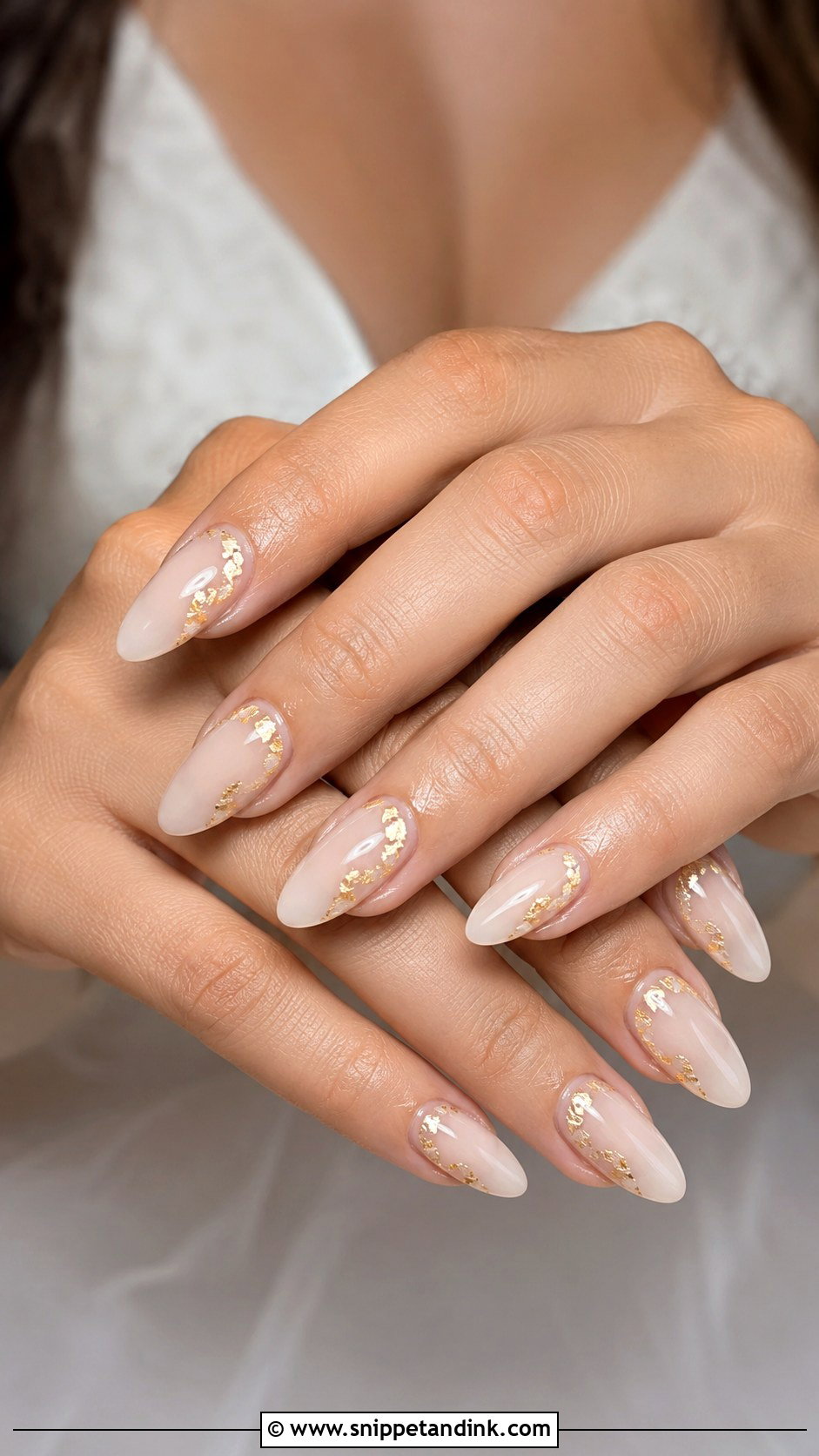 Neutral Bridal Nails With Gold Foil - Snippet and Ink - 20 Neutral Bridal Nails