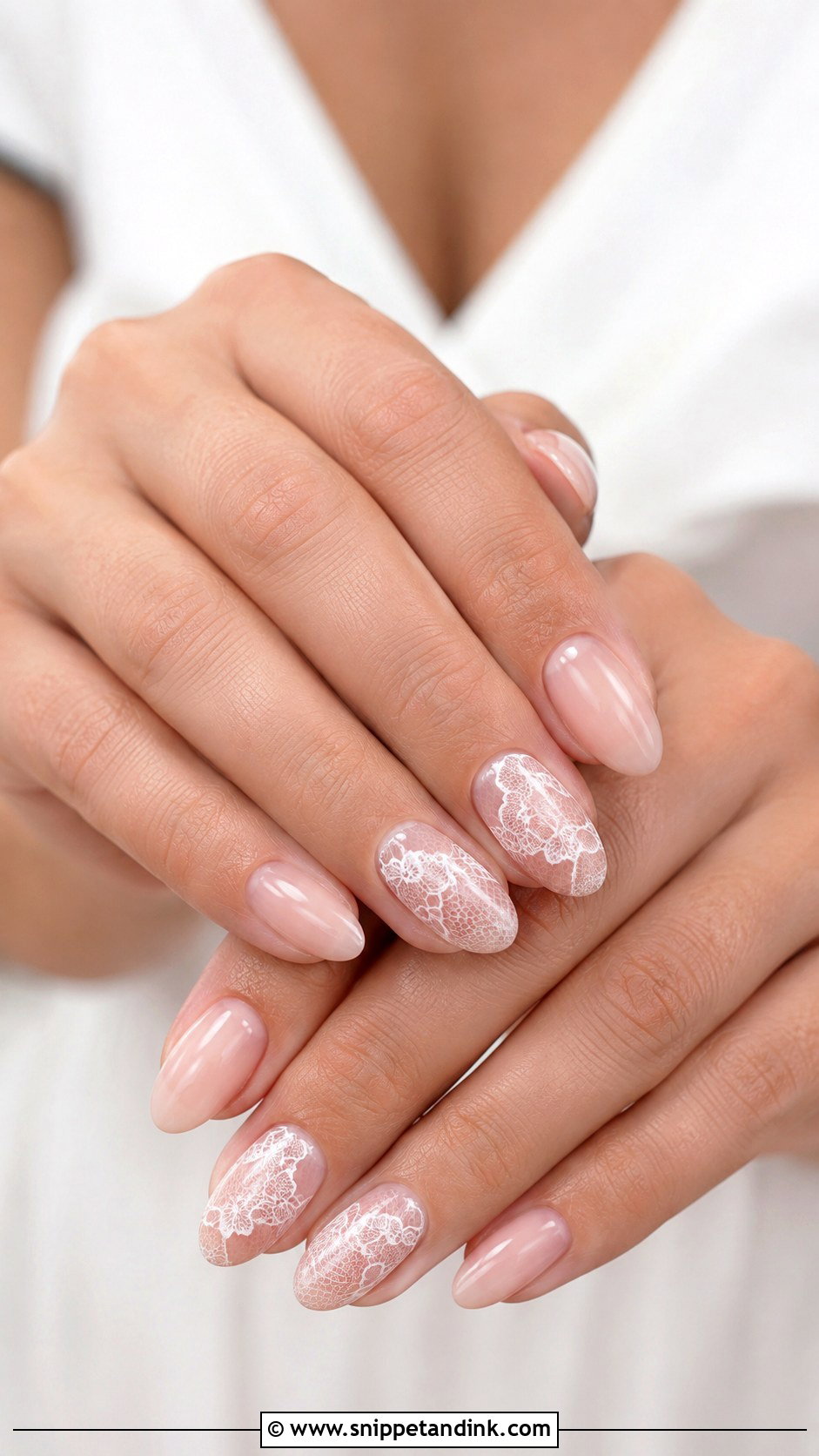 Neutral Bridal Nails With Lace Detail - Snippet and Ink - 20 Neutral Bridal Nails