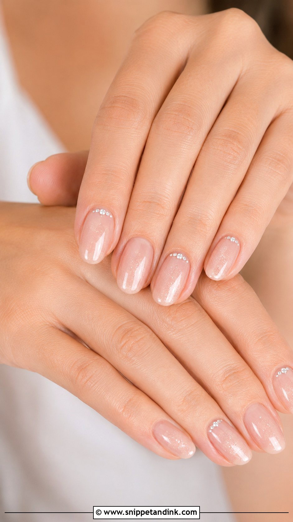 Neutral Bridal Nails With Tiny Crystals - Snippet and Ink - 20 Neutral Bridal Nails