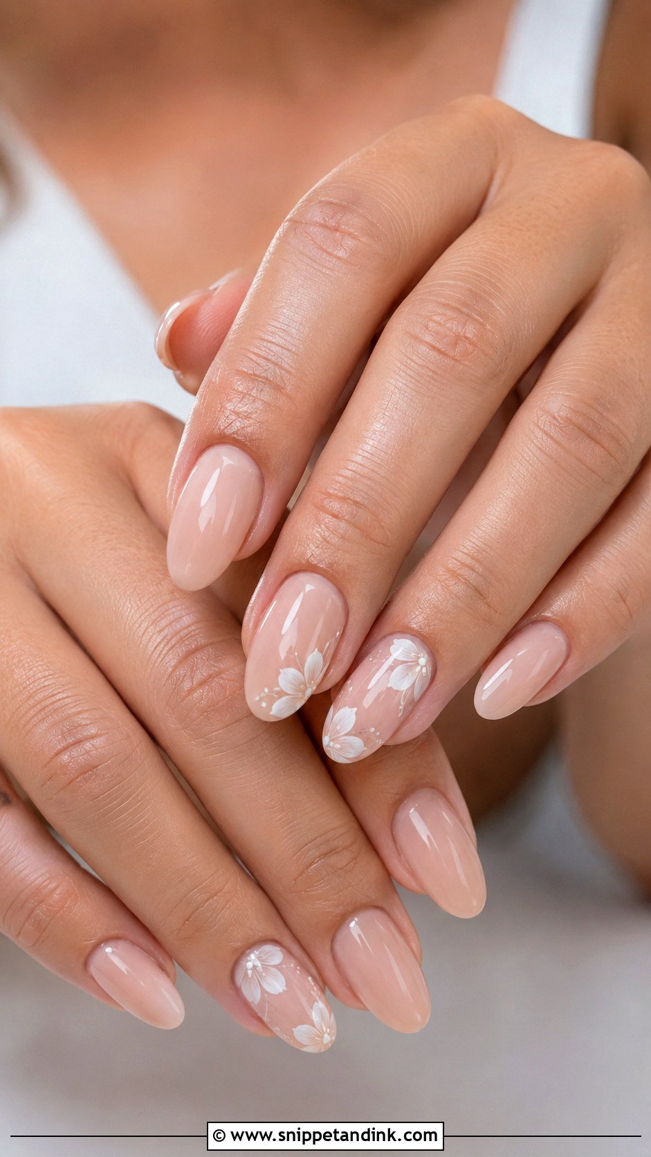 Neutral Bridal Nails With White Florals - Snippet and Ink - 20 Neutral Bridal Nails