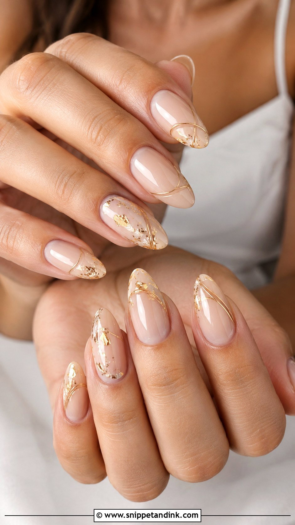Neutral Bridesmaid Nails With Gold Accents - Snippet and Ink - 30 Neutral Bridesmaid Wedding Nails