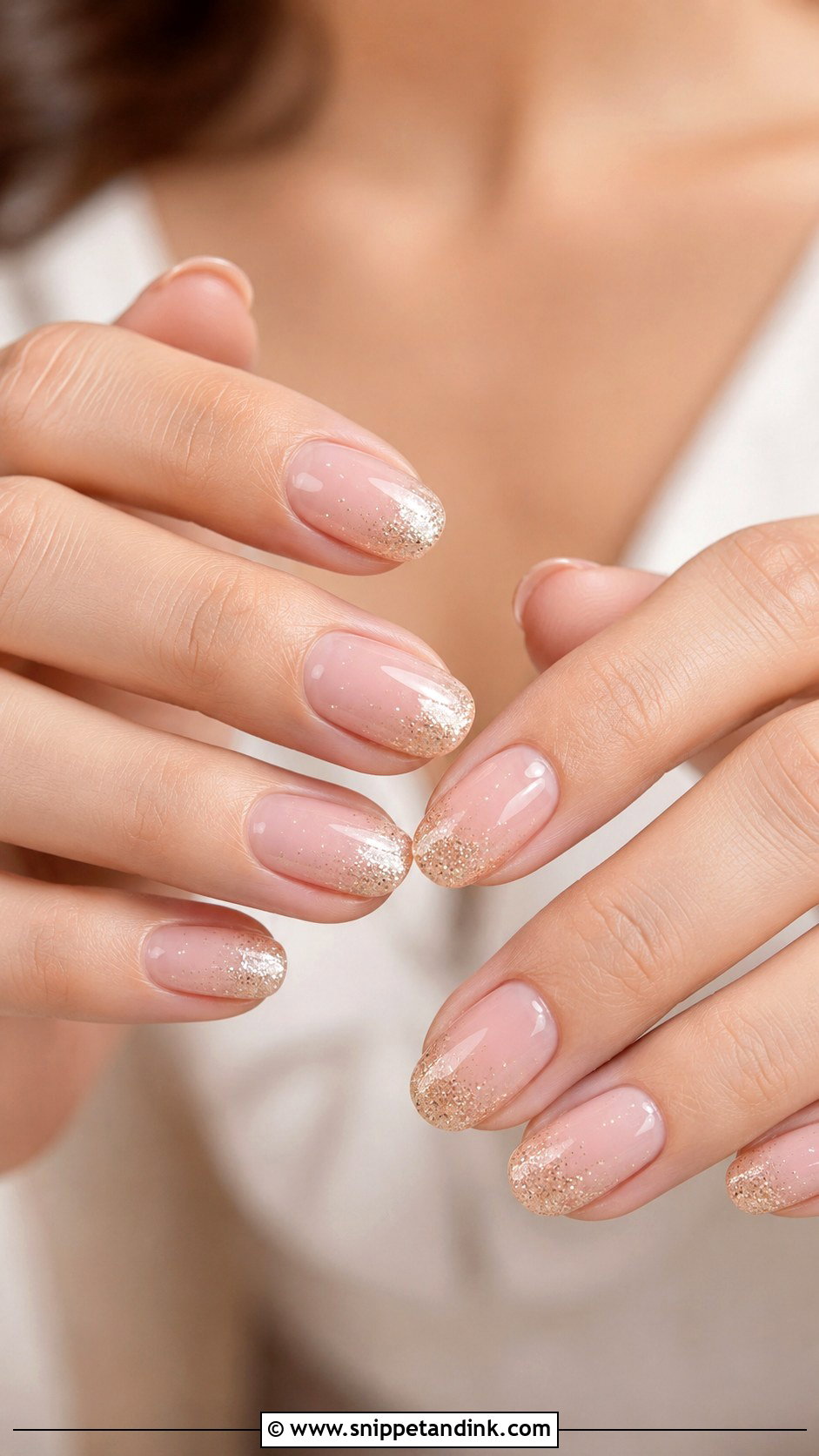 Neutral Bridesmaid Nails With Soft Glitter - Snippet and Ink - 30 Neutral Bridesmaid Wedding Nails