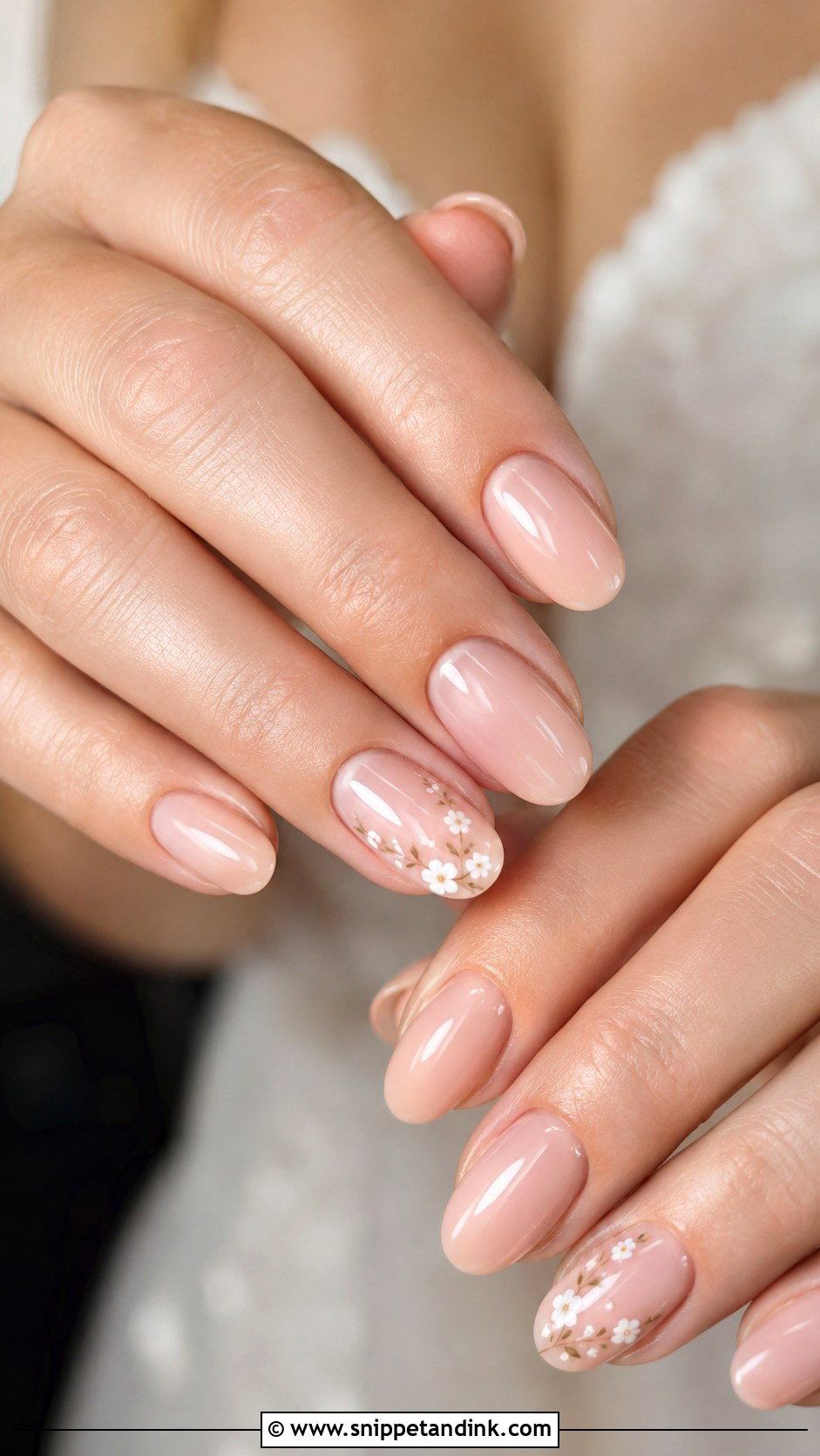 Neutral Bridesmaid Nails With Tiny Flowers - Snippet and Ink - 30 Neutral Bridesmaid Wedding Nails