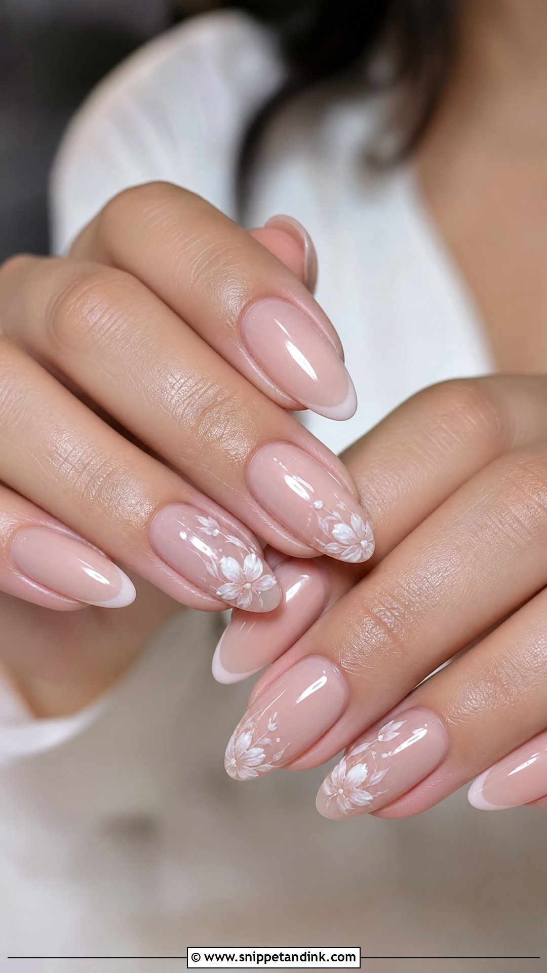 Neutral Wedding Nails With Flowers - Snippet and Ink - 25 Neutral Wedding Nails