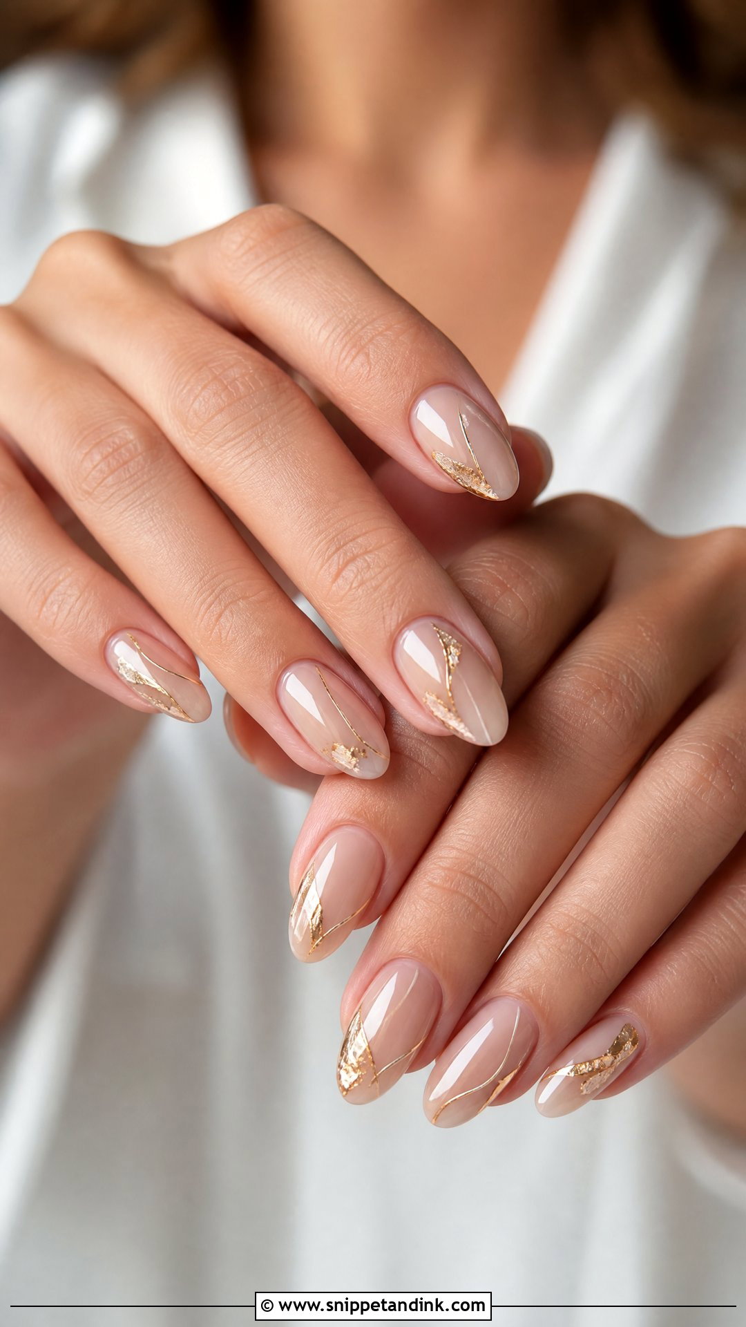 Neutral Wedding Nails With Gold - Snippet and Ink - 25 Neutral Wedding Nails