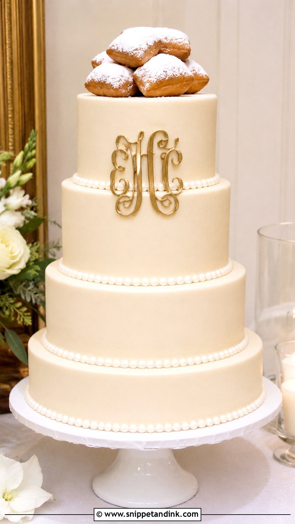 New Orleans Wedding Cake With Beignet Topper - Snippet and Ink - 25 New Orleans Wedding Cake Ideas