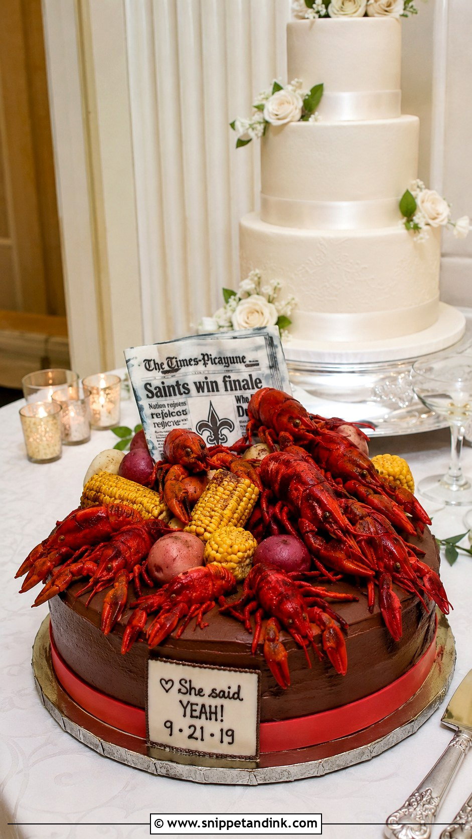 New Orleans Wedding Cake With Crawfish Boil Groom Cake - Snippet and Ink - 25 New Orleans Wedding Cake Ideas