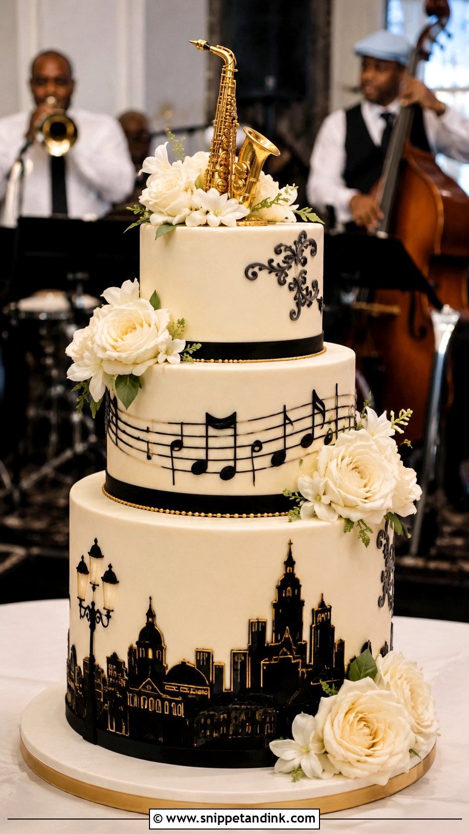 New Orleans Wedding Cake With Jazz Music Theme - Snippet and Ink - 25 New Orleans Wedding Cake Ideas