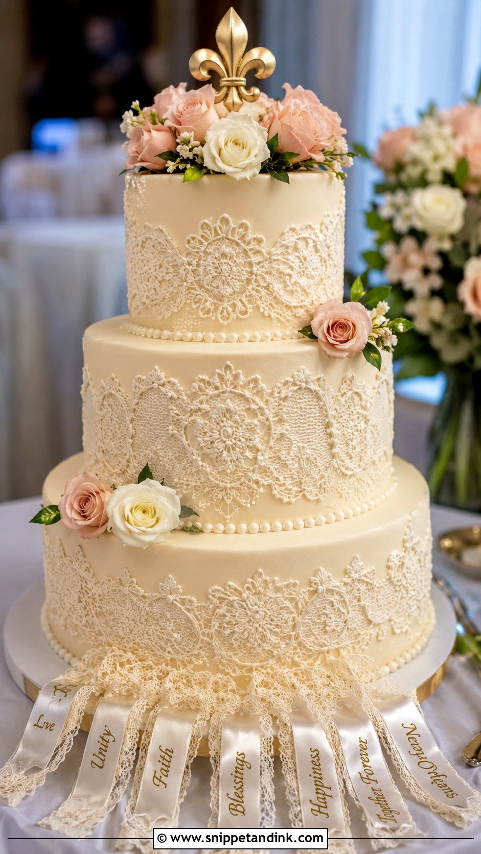 New Orleans Wedding Cake With Lace Buttercream - Snippet and Ink - 25 New Orleans Wedding Cake Ideas