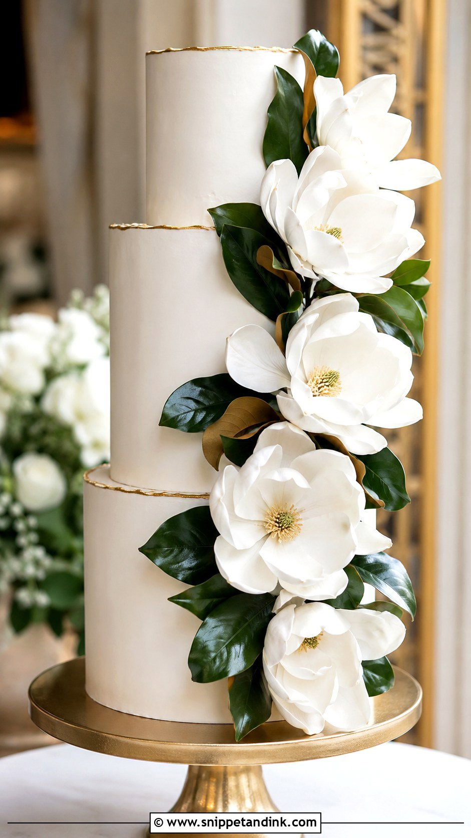 New Orleans Wedding Cake With Magnolia Flowers - Snippet and Ink - 25 New Orleans Wedding Cake Ideas