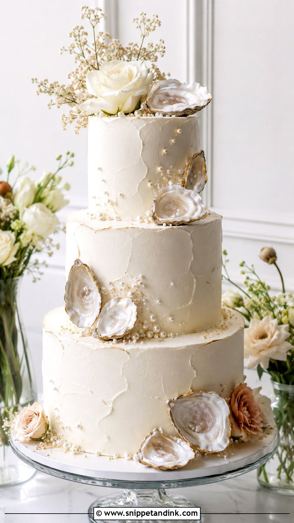 New Orleans Wedding Cake With Oyster Shell Details - Snippet and Ink - 25 New Orleans Wedding Cake Ideas