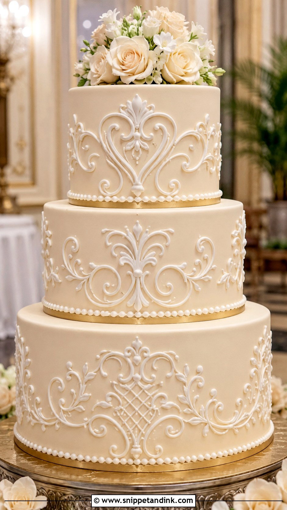 New Orleans Wedding Cake With Royal Icing Scrolls - Snippet and Ink - 25 New Orleans Wedding Cake Ideas