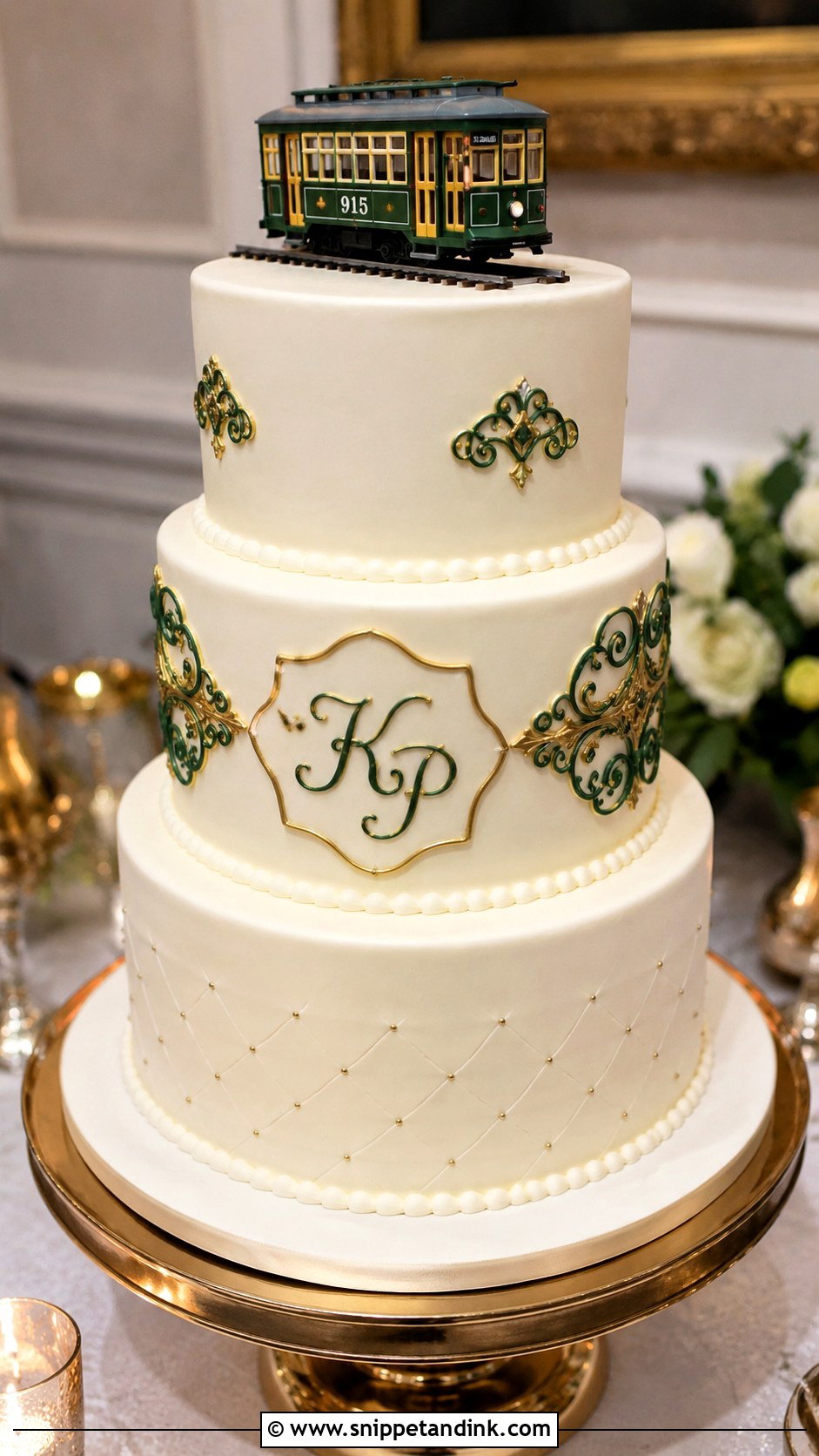 New Orleans Wedding Cake With Streetcar Topper - Snippet and Ink - 25 New Orleans Wedding Cake Ideas