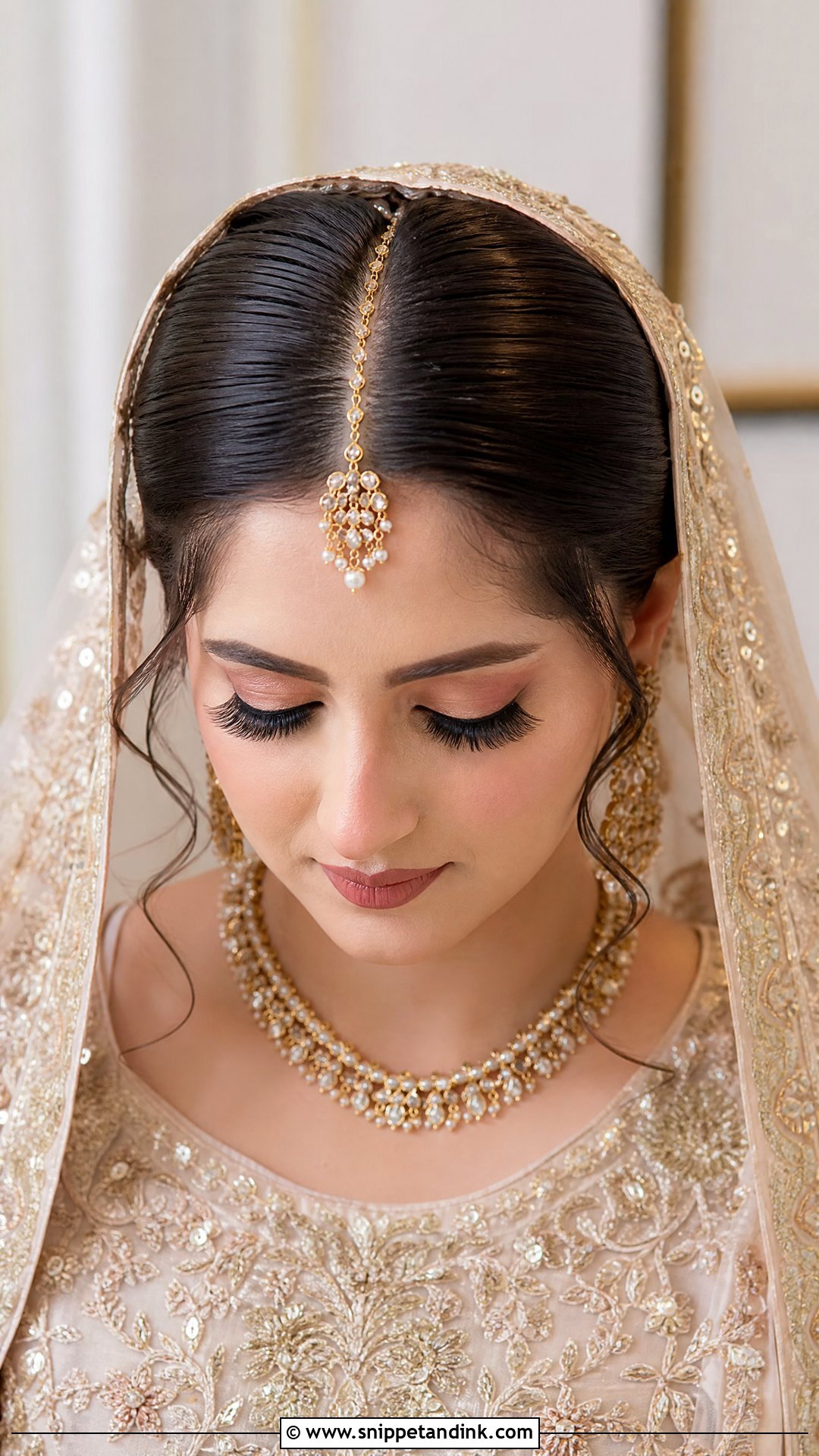 Nikah Bridal Middle Part Bun - Snippet and Ink - 20 Nikah Bridal Hair Hairstyles