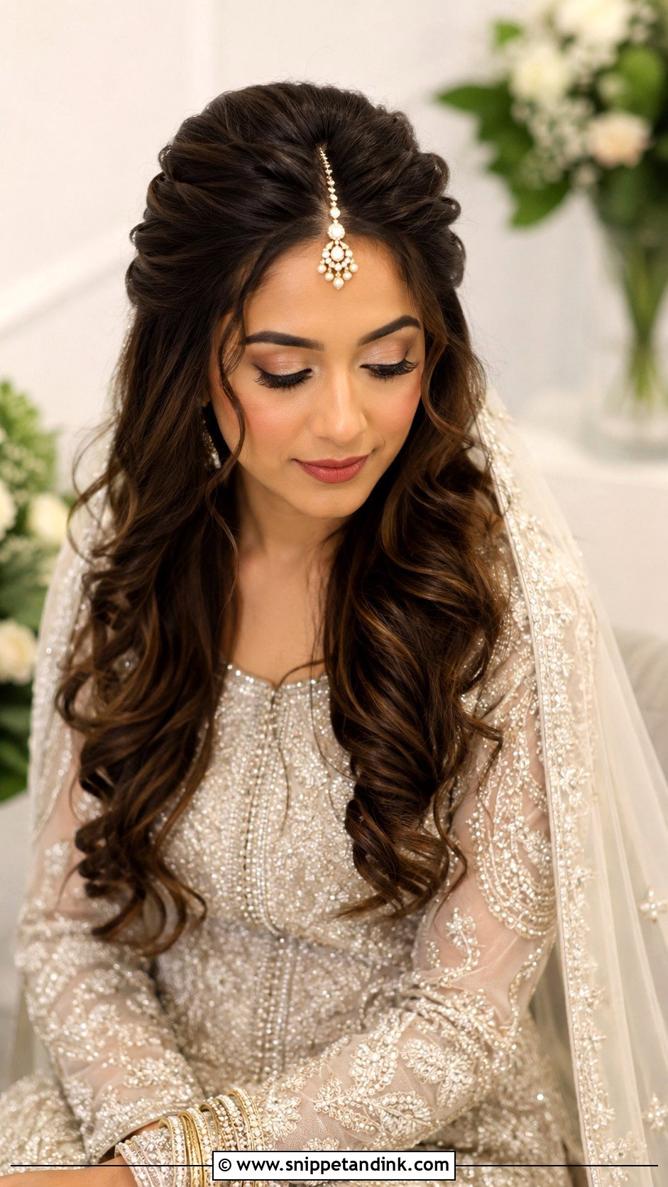 Nikkah Bridal Half Up Curls - Snippet and Ink - 15 Nikkah Bridal Hairstyles