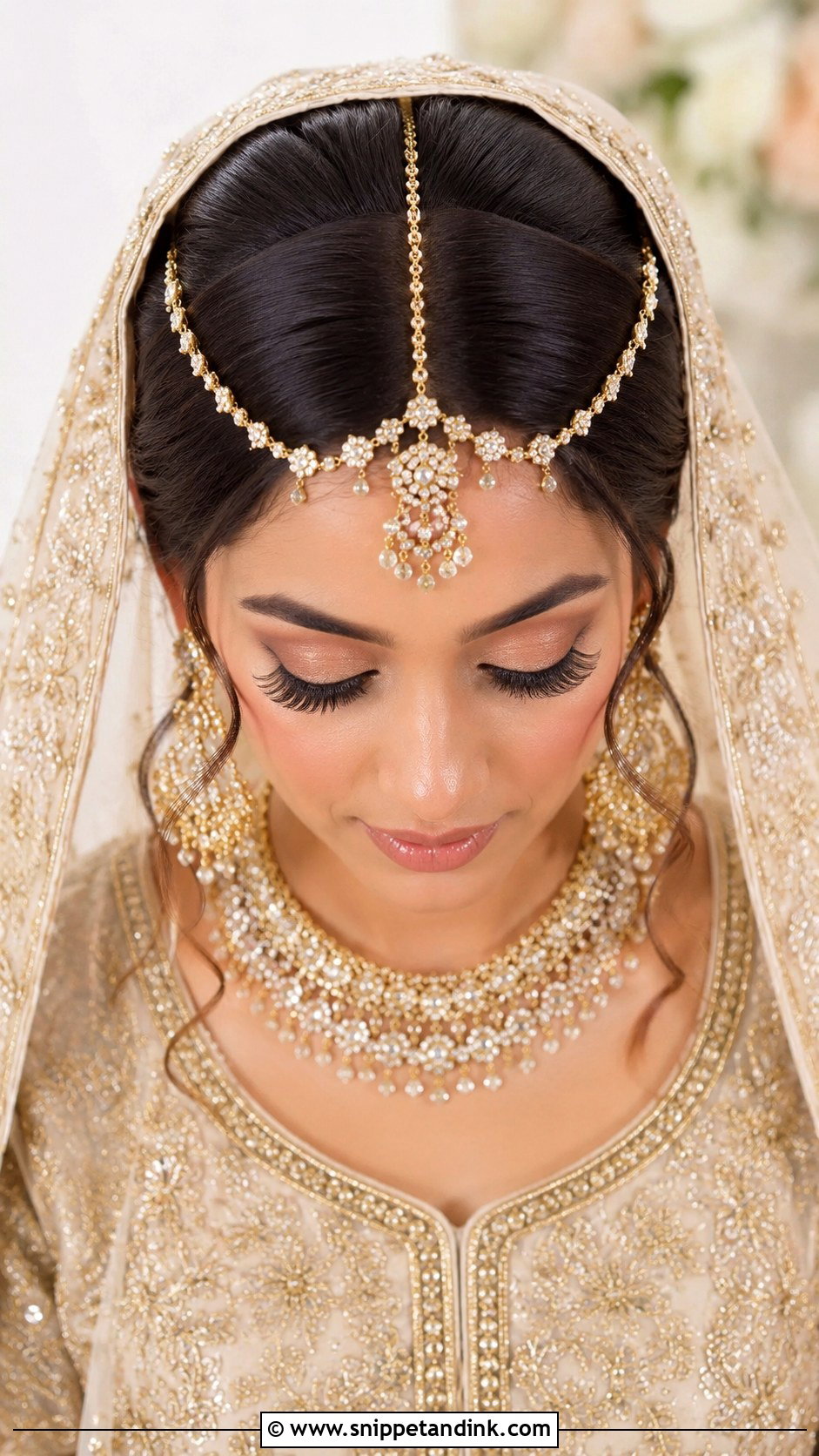 Nikkah Bridal Middle Part Bun - Snippet and Ink - 15 Nikkah Bridal Hairstyles