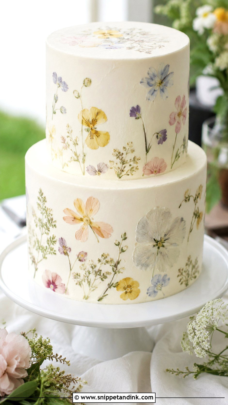 Nordic Pressed Flower Wedding Cake - Snippet and Ink - 20 Nordic Wedding Cake Ideas