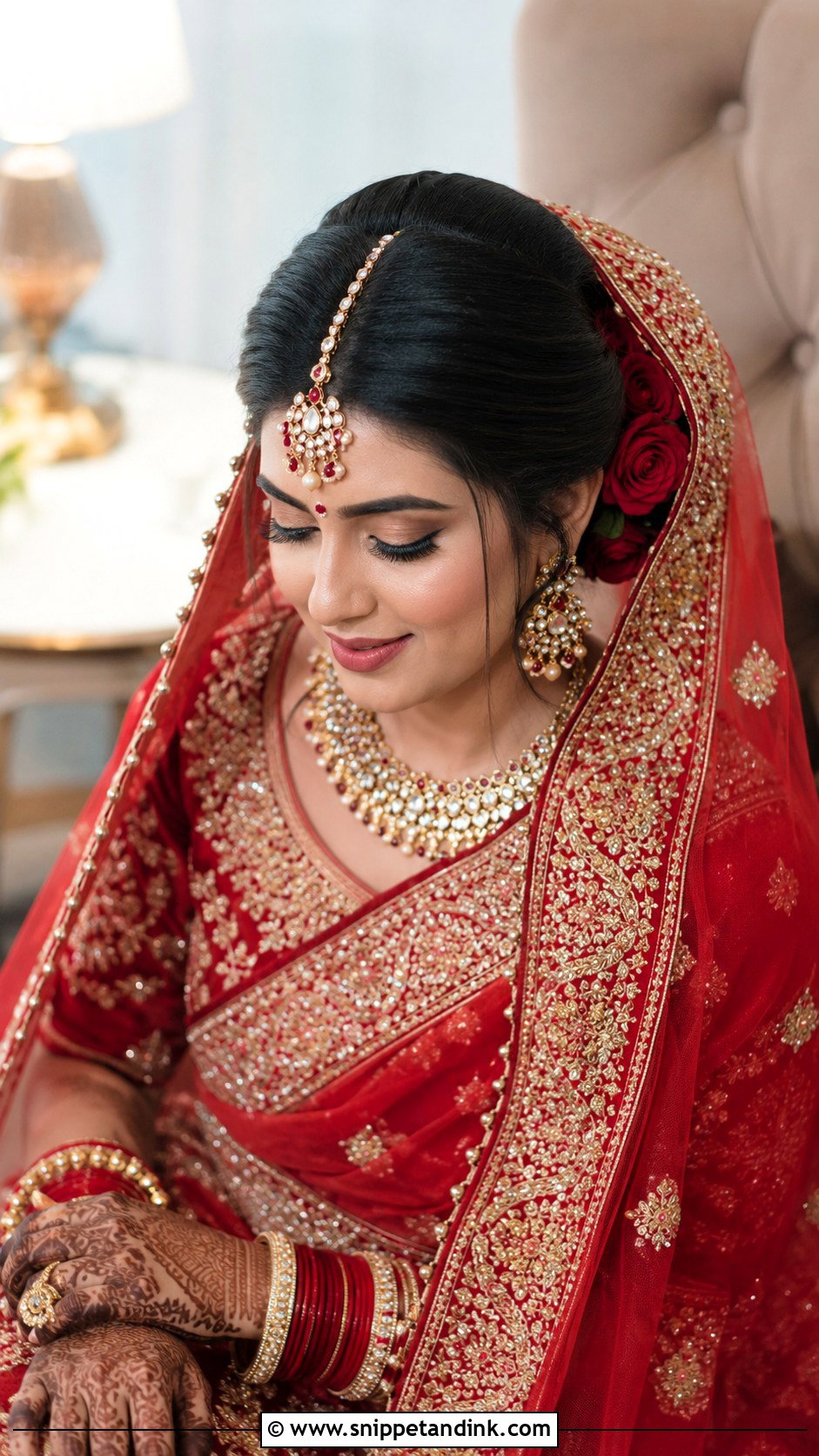 North Indian Bridal Bun With Dupatta - Snippet and Ink - 15 North Indian Bride Hairstyle Ideas