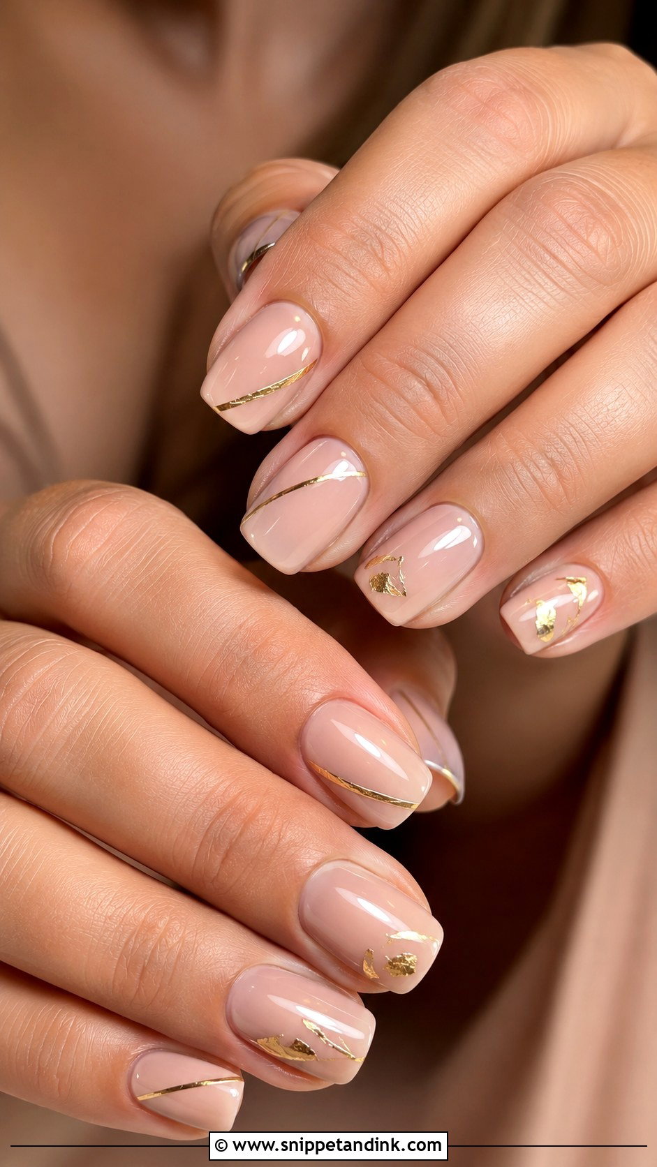 Nude And Gold Wedding Nails - Snippet and Ink - 20 Gold Wedding Nails for Bride