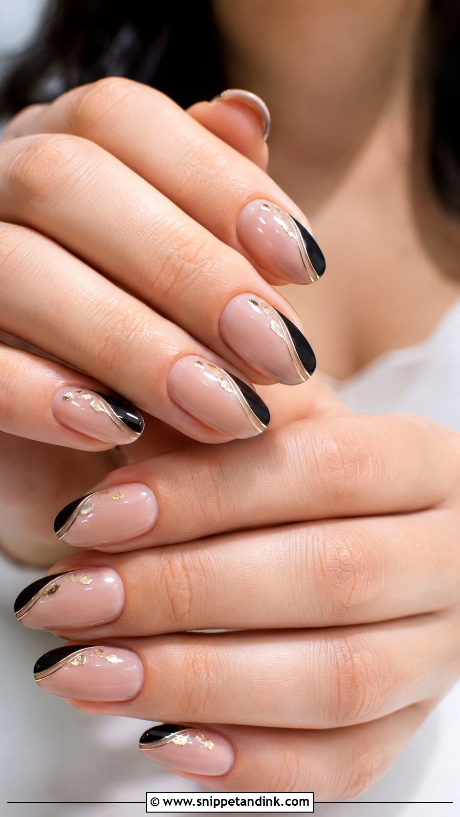 Nude Black And Gold Wedding Nails - Snippet and Ink - 20 Black and Gold Wedding Nails