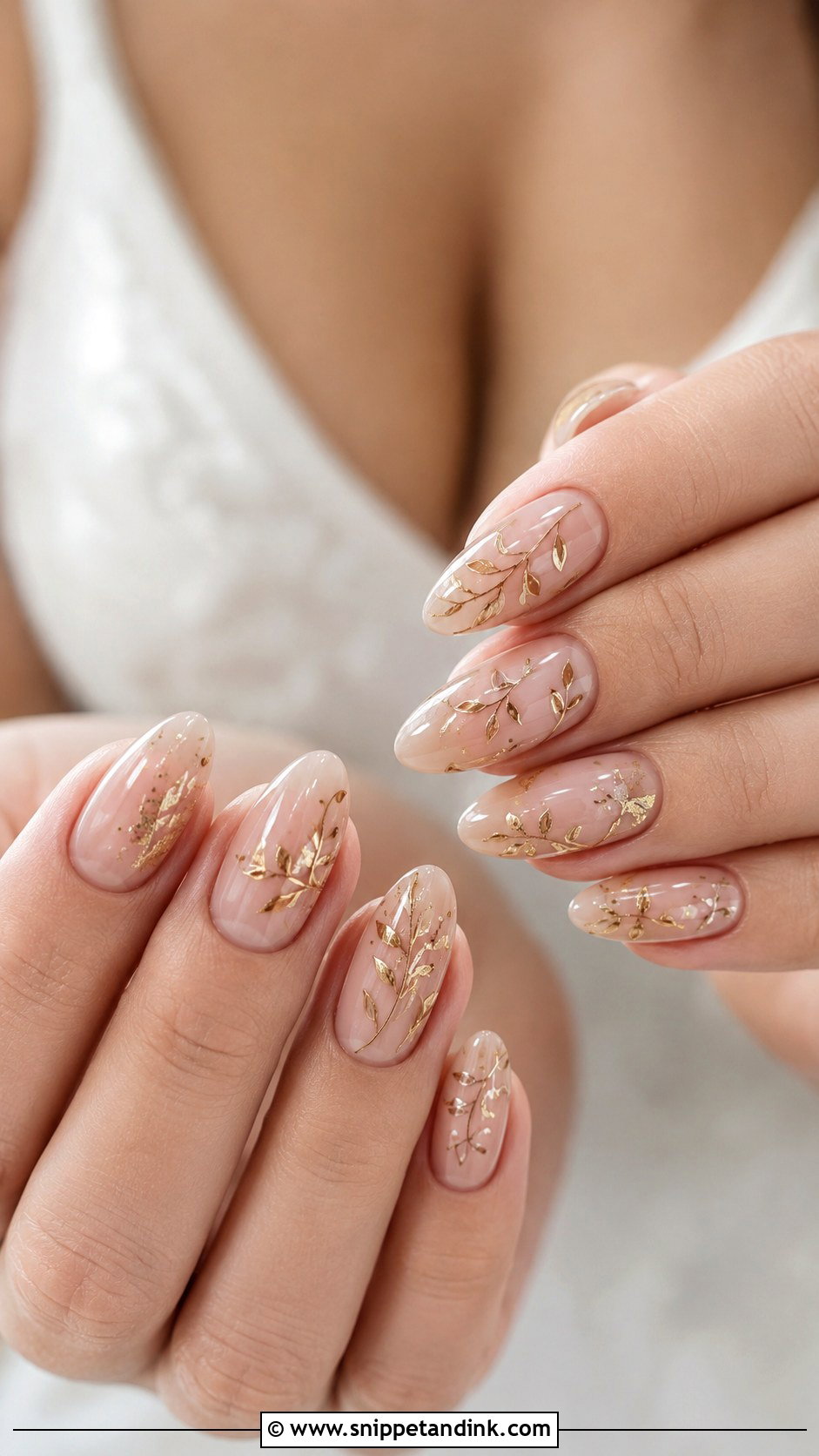 Nude Bridal Nails With Gold Art - Snippet and Ink - 30 Bridal Nails Wedding Indian