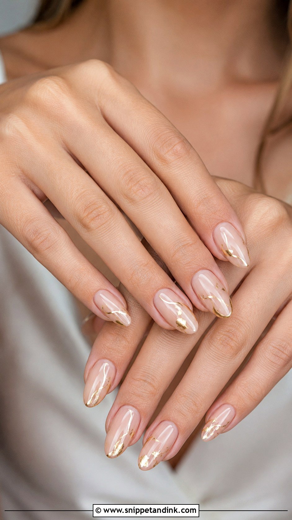 Nude Bridal Nails With Gold Detail - Snippet and Ink - 20 Bridal Nail Inspo 2025 Ideas