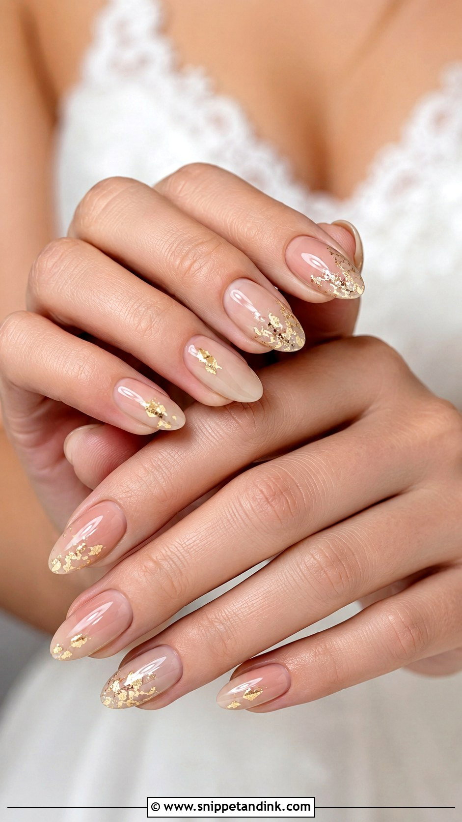 Nude Bridal Nails With Gold Foil - Snippet and Ink - 20 Bridal Nails with Gold