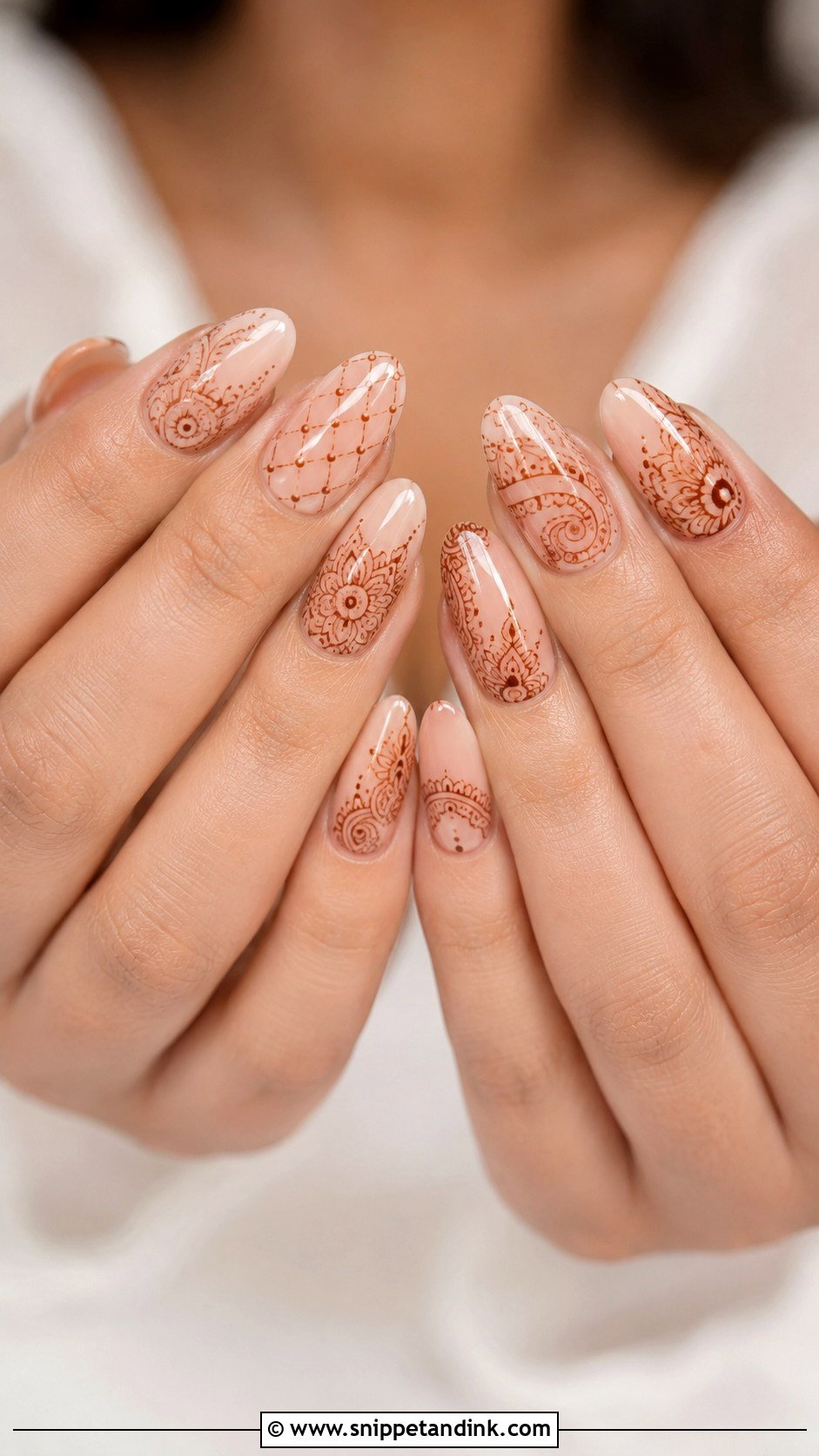 Nude Bridal Nails With Mehndi Art - Snippet and Ink - 30 Bridal Nail Art Indian Ideas