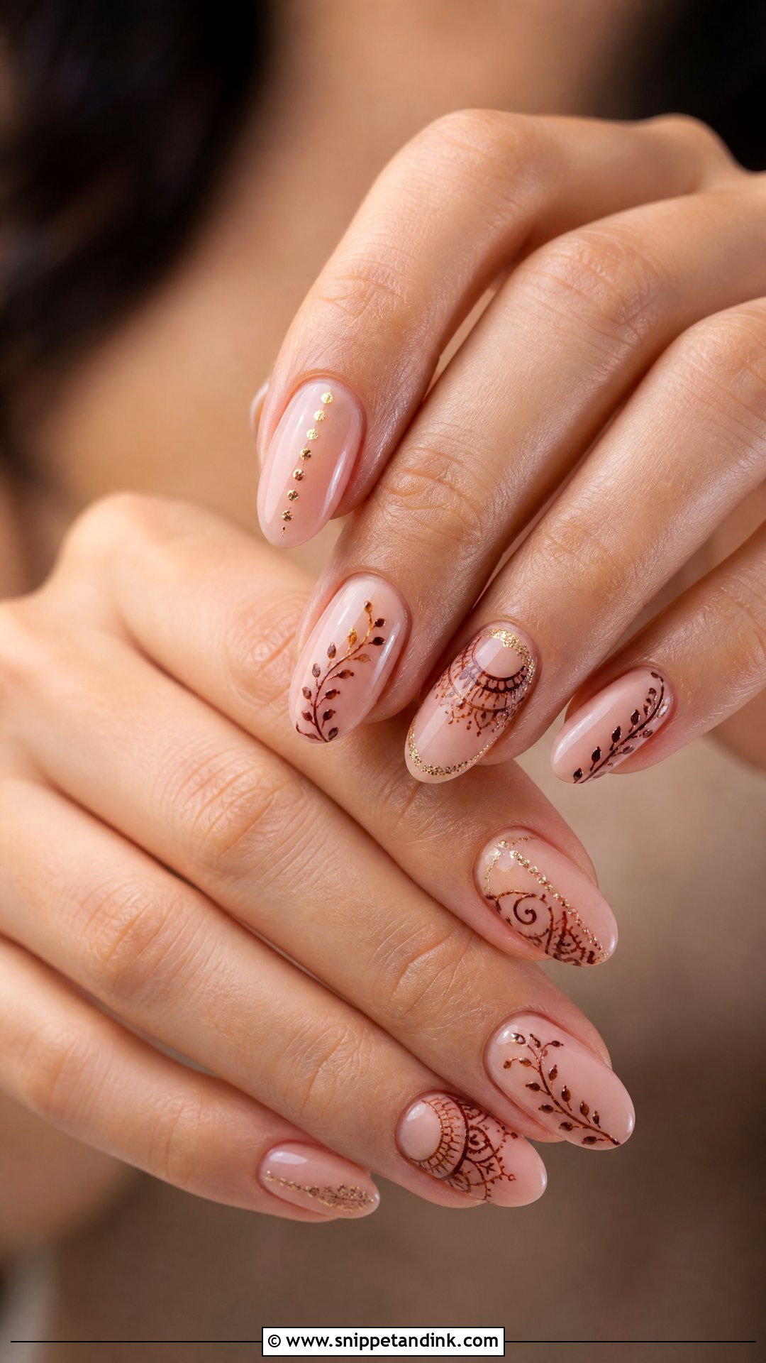 Nude Bridal Nails With Mehndi Design - Snippet and Ink - 25 Nail Art for Wedding Indian Brides Ideas