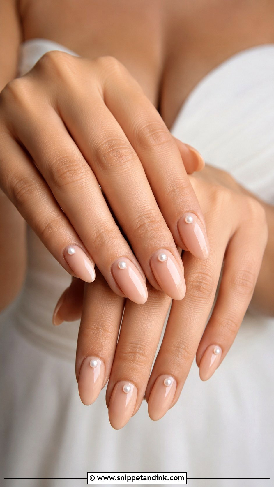 Nude Bridal Nails With Pearl Accents - Snippet and Ink - 20 Bridal Nails Art
